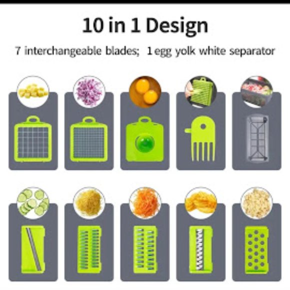 BRAND NEW IN BOX VEGETABLE CHOPPER WITH CONTAINER AND STRAINER/10 BLADES - Picture 5 of 6